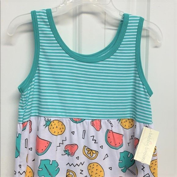 Bobbie Brooks Multi Color Strip Fruit Print Summer Sun Dress Size XS Childs NWT - Picture 2 of 5